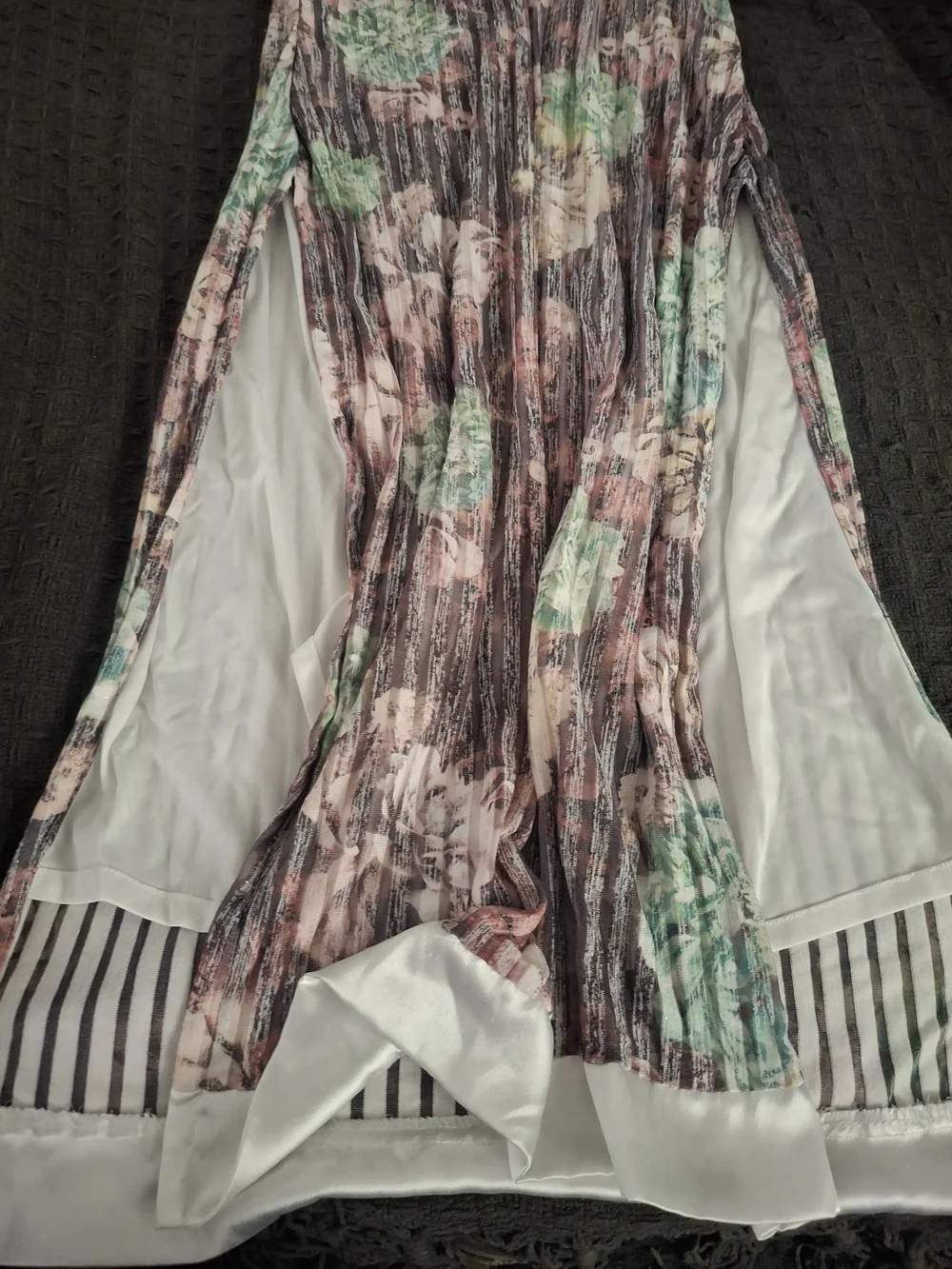 Pleated Floral Maxi Dress in Pastel Green and Pink